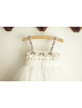 Ivory Beaded Satin Tulle Tutu Flower Girl Dress First Communion Dress